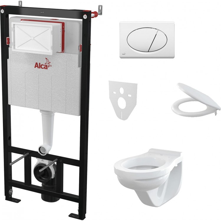 SET Унитаз подвесной WC Alca с инсталляцией Alcapast Sadromodul AM101/1120 + клавиша M70/M71